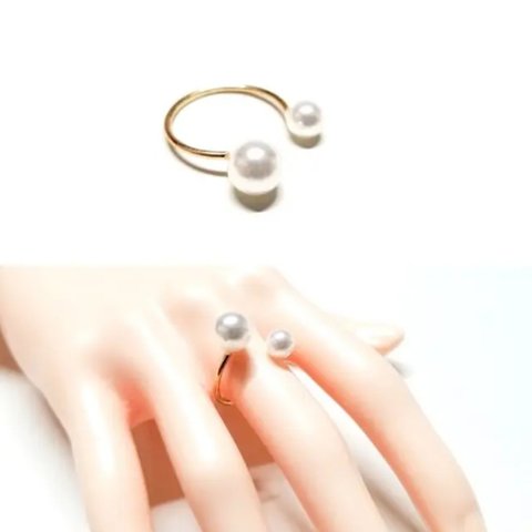 初夏 リング パールストーンリング 指輪 ホワイト プレゼント シンプル フリーサイズ 小ぶり ギフト 