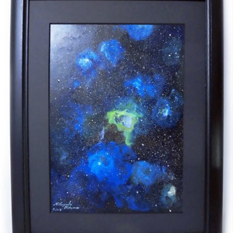 オリジナル絵画（アクリル画）「Space Paint（2018-02）」原画 額装品【手描き／宇宙・銀河・星雲・星・美術品・アート・インテリア】