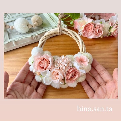 sold out！サーモンピンクのお花のバスケットリースSSサイズ♡ハーフリース