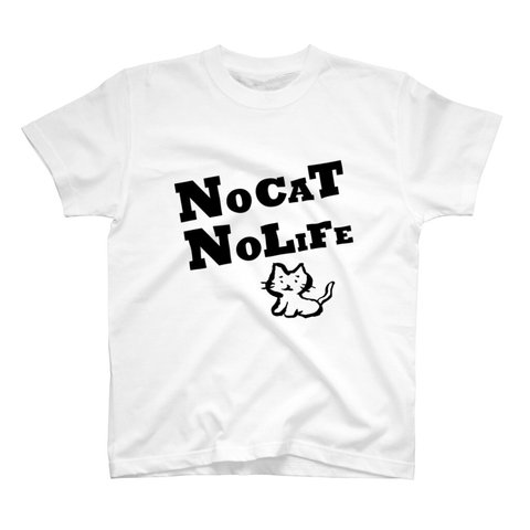 書道Tシャツ前面「NO CAT NO LIFE3」 / Printstar 綿100%　5.6オンスヘビーウェイトTシャツ（001ホワイト）