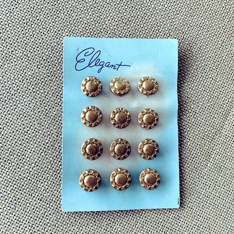 台紙つき【12コセット】vintage czech button gold flower12㍉　