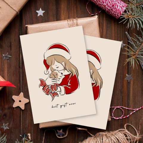 クリスマスカード2枚【クリスマスL・最高のおくりもの】ジャックラッセルテリア　ポストカード　犬　