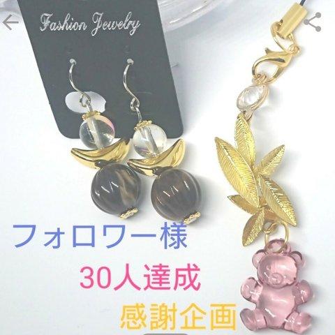 ハンドメイドピアス&ストラップセット