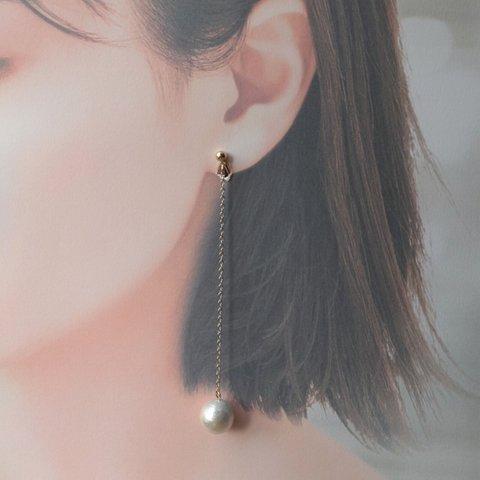 コットンパール　ロングイヤーアクセサリー　（イヤリング/ピアス）