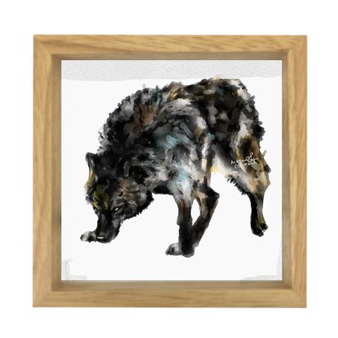 水彩画プリントスモールフレーム　シベリアオオカミ（黒）