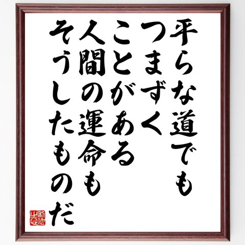 アントン・チェーホフの名言「平らな道でもつまずくことがある、人間の運命もそうしたものだ」額付き書道色紙／受注後直筆（Y2690）