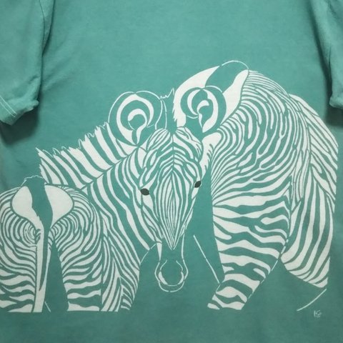 型染めLサイズ動物Tシャツ (男女兼用)～シマウマ～