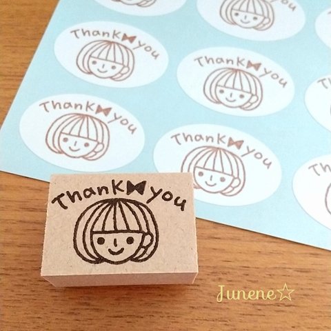 Thank You☆はんこ(楕円シールリボンと女の子)