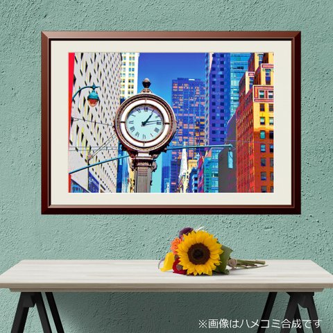 【アートポスター】NYの時計とビル街（作品No.081）