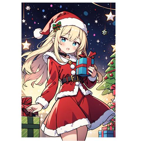 スマホ壁紙　待ち受け画面　クリスマス　女性サンタクロースのイラスト