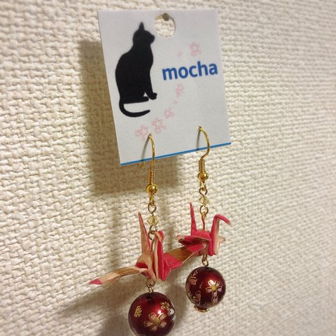 折り鶴ピアス