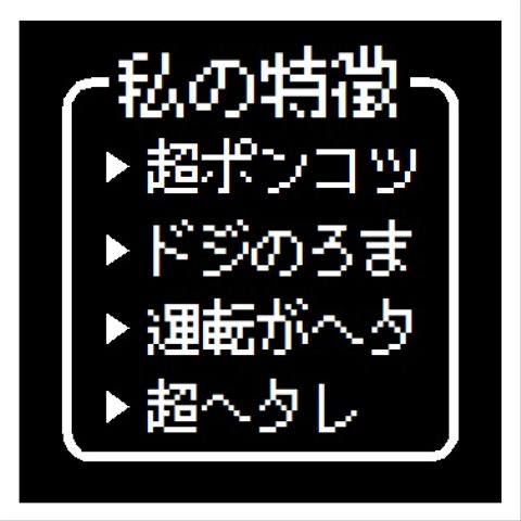 ゲーム風 ドット文字 私の特徴 ポンコツ ドジのろま カー マグネットステッカー