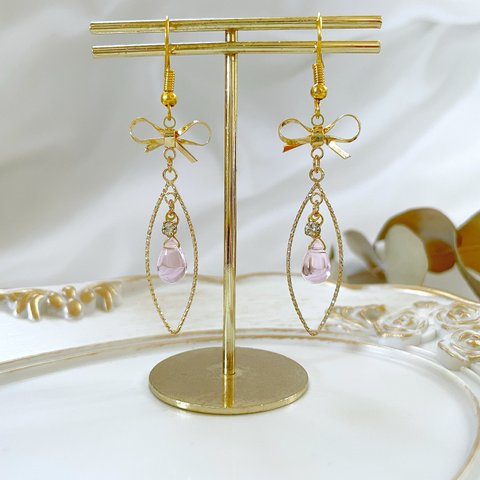 sweet ribbon＆sakura pink drop ピアス イヤリング