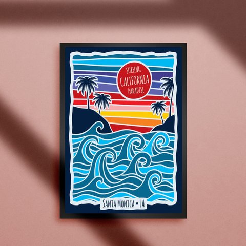 アメリカン サーファー ビーチ カリフォルニア カフェ★A4アートポスター