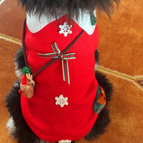 犬服 犬ウェア ペット服 防寒 クリスマスセーター 飾り付き エルクバッグ付き クリスマス ふわふわ かわいい 赤 散歩 日常