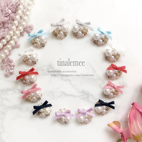 7color ribbon୨୧bijou pearl pierce／earring.