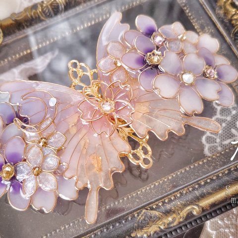 （B）夢見る二人の桜バレッタ〜Wisteria dream〜（hair ornaments of butterfly〜Cherry blossoms &Wisteria〜）