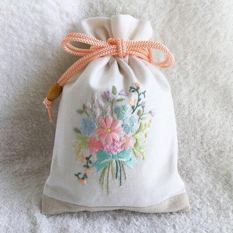 花刺繍の巾着～花束～