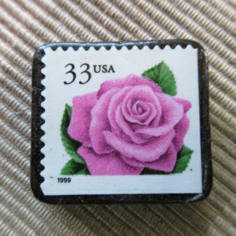 アメリカ　薔薇切手ブローチ　6122