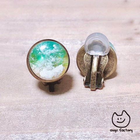 【0071】earring -Emerald green&Orange-【art】