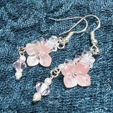 紫陽花1輪ピアス～桃桜～【イヤリング変更可能】