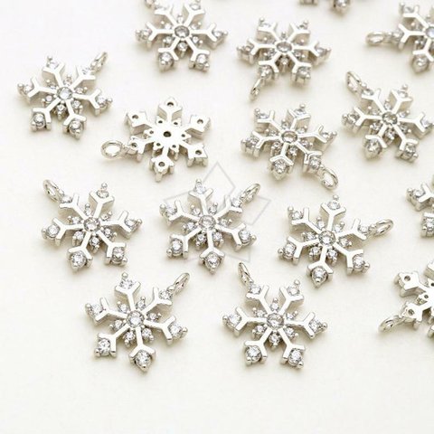 【1個入り】雪の結晶チャーム、カスミソウ、雪の花のチャーム、冬のネックレス、14㎜、シルバー/PD-2504-OR