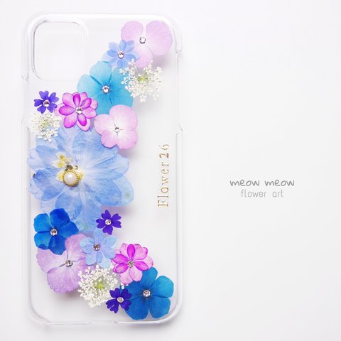 ＊紫陽花とデルフィニウム押し花スマホケース＊