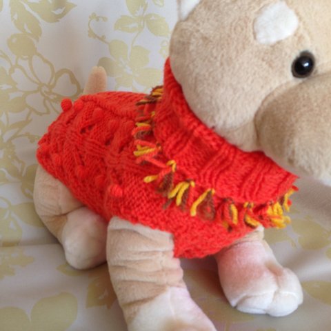 オレンジの模様編みとっくりセーター、犬の服