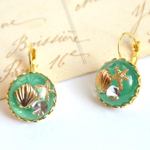 ピアス*lagoon earrings*アクア*shell&starfish