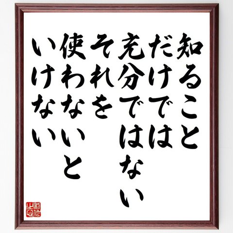 ゲーテの名言「知ることだけでは充分ではない、それを使わないといけない」額付き書道色紙／受注後直筆（V6201）