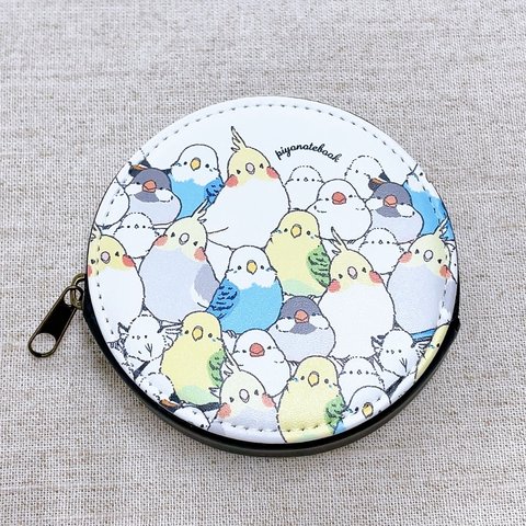 コインケース　シマエナガのインコと文鳥がいっぱい