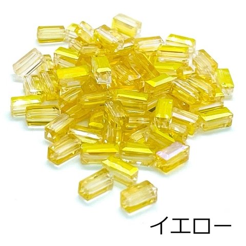(B-1212) 長方形 ガラスビーズ 縦穴 20個セット イエロー 黄色 全10色 カットビーズ レクタングル 柱型 スペーサー 透明  硝子ビーズ 