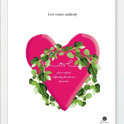 LOVE  ポスター　A4 　アート　seiで検索　結婚祝い　新築祝い　誕生日　おしゃれ　モダン　木　植物　葉 　m-354