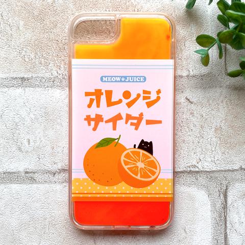 黒猫とオレンジサイダーのネオンスマホケース  黒猫 iPhone12 iphone11 猫 オレンジ ネオン iphone13 SE3 第3世代