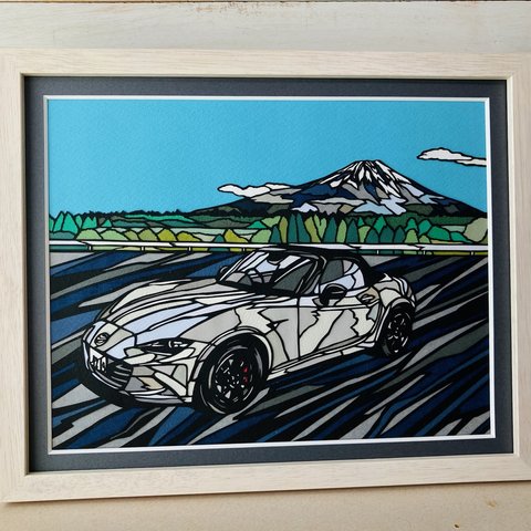 車の切り絵 1台　(背景あり）プレゼントにも