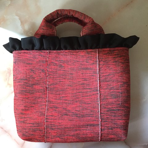 綿ウールの半幅帯＊赤と黒のトートバッグ