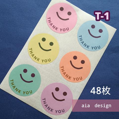 48枚【T-1】サンキューシール　カラーニコニコ・thankyou