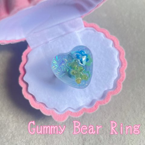 ♡ゆめかわハート♡　Gummy Bear Ring　黄・青　