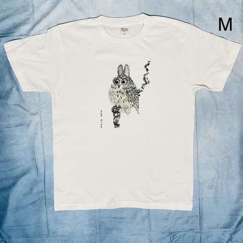 徳川家光　木兎図　みみずく　綿5.6オンスTシャツMサイズ　SMLサイズも有り