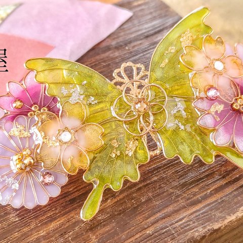 （A）忘れ花と蝶バレッタ〜花〜（hair ornaments of butterfly&forgetten flower〜flower〜）