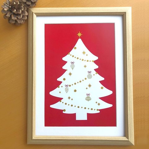 クリスマス　インテリアポスター・赤（A４サイズ）
