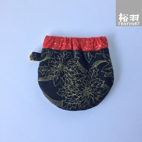 ★Merry Christmas★ポインセチア(ブラック)・バネ口ポーチ