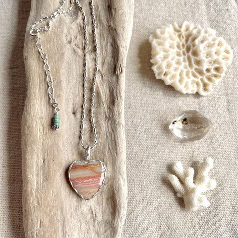  《silver925》 pink stripe ✼ lace agate necklace ❃