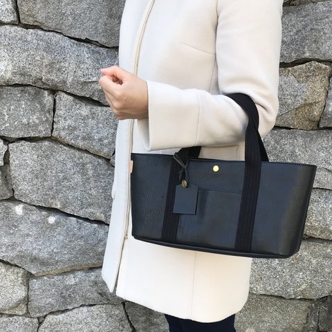 Italy本革横長トートレザーバッグ（受注生産）【HpTote】ブラック