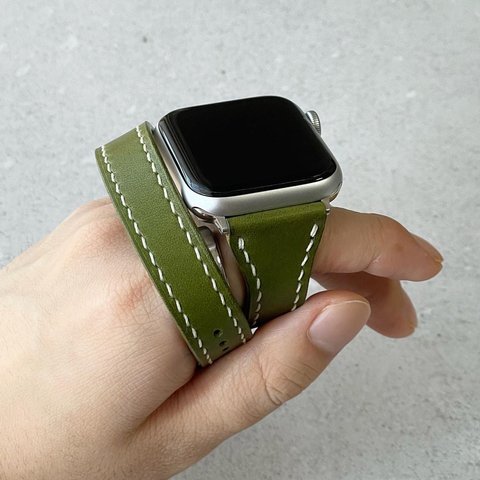 受注製作 Apple watch 二重巻き ウォッチバンド 腕時計ベルト グリーン アップルウォッチ