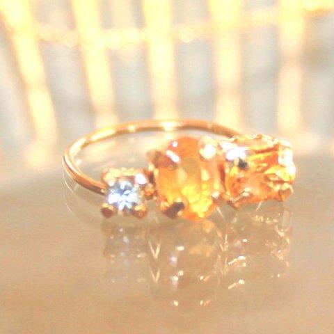 k18gp - golden - Aquamarine & Citrine & Yellow Sapphire Ring