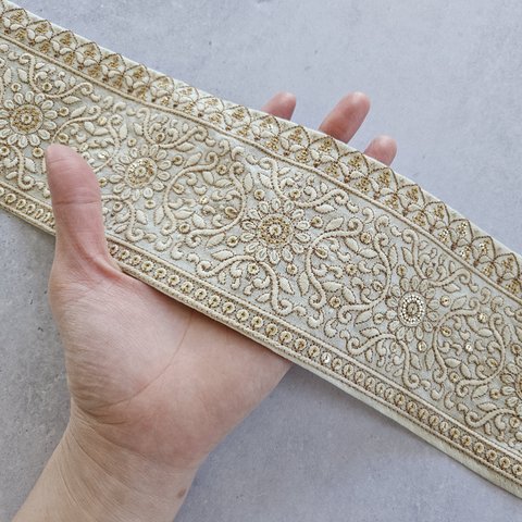 〖50cm〗インド刺繍リボン  <商品No.599 ホワイト>