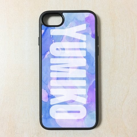 S061 名入れ blue Watercolor iPhone  ケース 