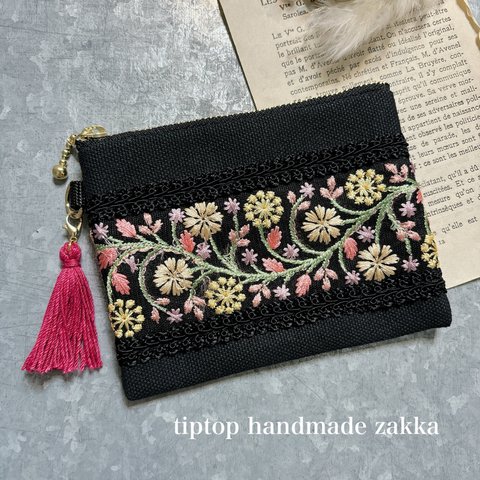  【インド刺繍リボン】ハンドメイド・ポーチ・カードケース・小さなポーチ