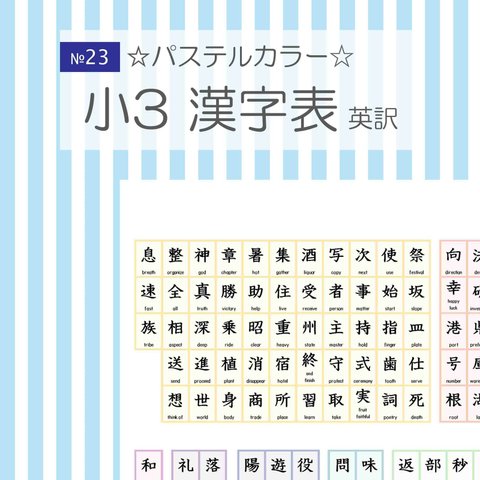 №23 小学校3年生漢字表 英訳